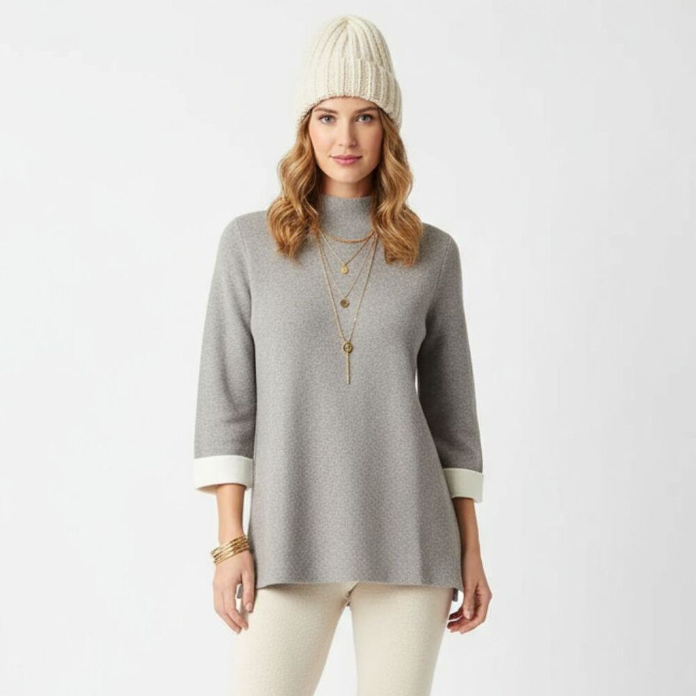 Nanette Lepore Gray & Ivory Soft Cozy Long Sleeve Sweater L
